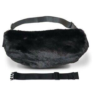 Sprigs Adjustable Black Faux Fur Hand Muff Belt Bag with Extender Soft & Warm